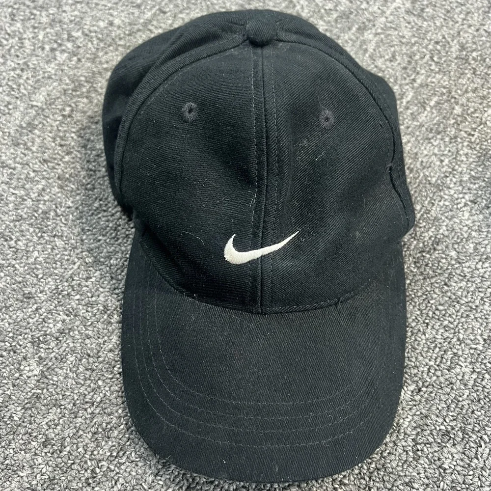 Nike Y2K Swoosh Baseball Cap Child Black Cotton Adjustable Dad Hat Sporty Street